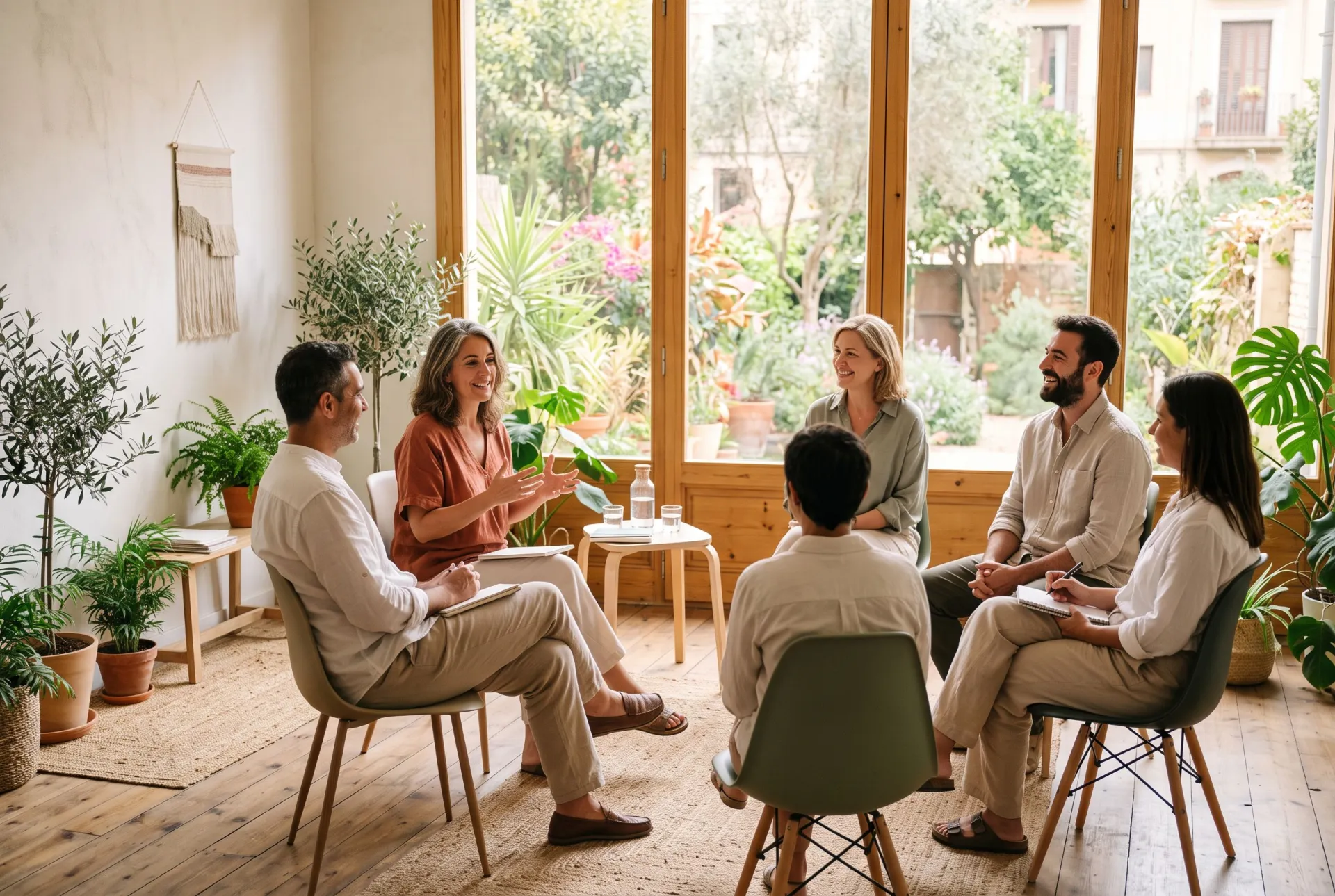 Grupo de personas sentadas en círculo durante un taller